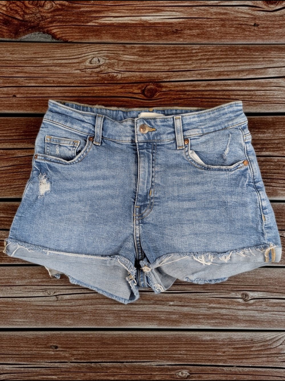 H&M Light Blue Distressed‎ Denim Shorts